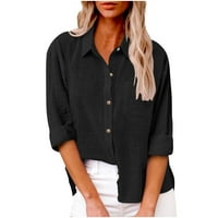 Ženska lapela bluza vrhovi punog boja dolje majice V izrez Labavi bluza Longt rukav casual radne tuničke