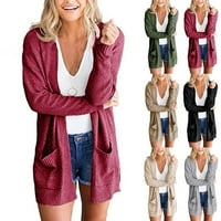 Ženski kabel Klit kardigan dugi rukav džemper plus veličina otvorenog prednjeg džepnog kaputa