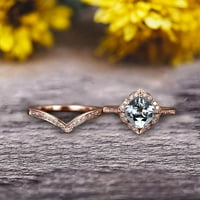 2. Akvamarin zaručni prsten na 10k ružičastog zlata sa V-oblik odgovarajućim vjenčanim oblogom godišnjica,