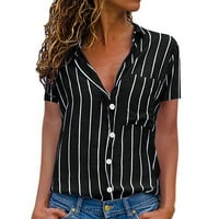 QAZQA ženske pruge s majica majice kratki rukav vrhovi V izrez casual radne bluze crne xxl
