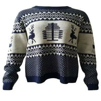 Lamuusaa ženski božićni džemperi dugih rukava okrugli izrez GEOMETRIJSKI PRINT pulover casual plesip