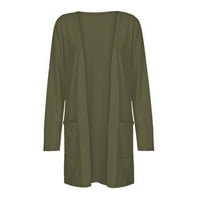 Dyfzdhu Žene Čvrsti kardigan dugih rukava Lagani pleteni kardigani sa džepovima Outerwear, zeleni XL