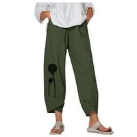 Žene Ležerne prilike pamučne hlače Grafičke duge hlače Pamučne posteljine elastične vučene duge pantalone
