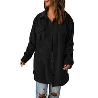 Preklopna jakna Ženska jakna s dugim rukavima Dugme s dugim rukavima dolje košulja Trench kaput crna