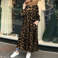 Floleo Ženska haljina za čišćenje Ženska moda V-izrez Labavi dugi rukav Leopard Print Duljina gležnja