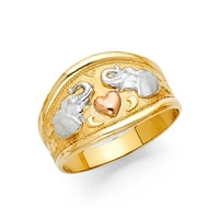 Čvrsta 14k žuta bijela ruža zlato slonovi srčani prsten za suzbijanje sreća u ljubavi stil, veličina