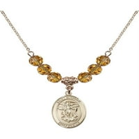 Ogrlica sa pozlaćenom zlatom Hamilton sa žutim studenim mjesecom rođenja Kamene kuglice i sveti Michael