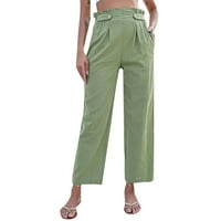 Ženske casual hlače visoke struk labave ravne noge Modne svestrane pantalone zelene veličine S