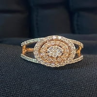 Pave 0. CTS okrugli sjajni rez dijamanti Dvostruki halo zaručnički prsten u Hallmark 14K ružičasto zlato