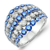 Dazzlingock kolekcija 18k Round Blue Sapphire & White Diamond Dame koktel desni prsten, bijelo zlato,