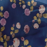 Onuoone Georgette viskoza Royal Blue tkanina cvijet i ostavlja vodenikolor šivaći materijal za šivanje