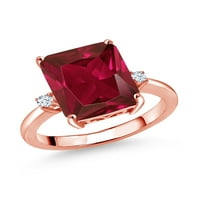 Gem Stone King 5. CT Octagon Crveno Napravljeno Ruby 18K ružičasti pozlaćeni srebrni prsten