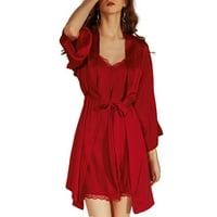 Sleep odjeća Ženska satensku noćnu noć sa haljinama Set Sexy CAMI noćna odjeća - Crvena