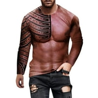 Muški majice mišićno print casual sportskih fitnesa na otvorenom okrugli vrat dugih rukava majica