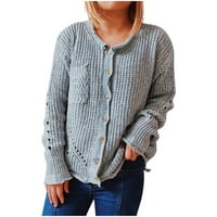 Tjedni džemperi za žene Prevelizirani džemperi Čvrsti okrugli vrat Modni šupljini tasteri Loše džep