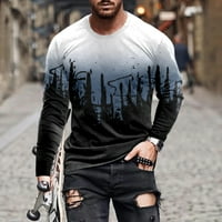 Hinvhai Clearance na smanjenim muškarcima pulover tiskanje dugih rukava majica majica siva 8