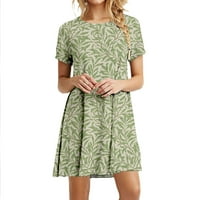 SNGXGN Ljetna haljina kratki rukav scoop vrat Line Ljetna kratka haljina zelena XL