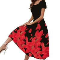 Žene Ljeto kratki rukav Boho cvjetni tiskovina Maxi A-line haljine casual okrugli vrat Slim Fit Party