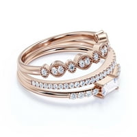 Art Deco 1. Emerald Cut Diamond Moissanite zaručni prsten, vjenčani prsten u srebru sa 18k ružičastog