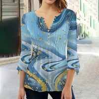 Majice za rukav za žene V-izrez Print casual proljeće ljeto gumb prema dolje za žene na klirensu plave