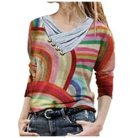 Tking Fashion Dame Modna košulja za dno Casual Labavi vintage Ispis V Džemper iz vrata - višebojna xxxl