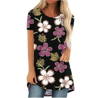 Bluze za žene Ženske tuničke vrhove za nošenje sa tajicama, cvjetne majice kratkih rukava za žene ljetne
