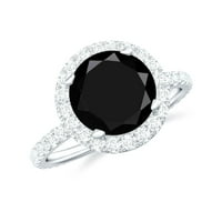 Crni Spinel klasični prsten sa moissite halo, 14k bijelo zlato, SAD 10,50