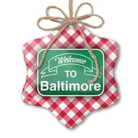 Ornament tiskani jedno strani zeleni znak Dobrodošli u Baltimore Božić Neonblond