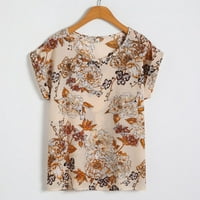 Wozhidaoke T majice za žene Wild Majica s kratkim šifronom Šifonska majica za ispis cvjetnih rukava ženske majice Khaki XL