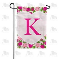 Amerika Zastave Monogram Pismo K Gardena zastava - ružičaste ruže, sretan dan zaljubljenih ružičastih