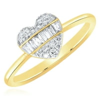 0,25ctw Natural Diamond 10k žuti zlatni baguette srčani koktel prsten