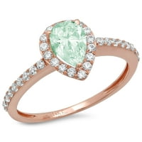 1. CT sjajan kruški rez simulirani zeleni dijamant 14k Rose Gold Halo Solitaire sa Accenting prstenom