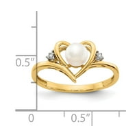 Čvrsti 14K žuti zlatni dijamant i slatkovodni kultivirani biserni prsten veličine 6