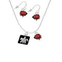 Delight nakit silvertni kornjača na crnom okviru Red Lucky Ladybug ogrlice i viseći naušnice