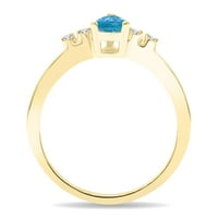Ženski kruški u obliku kruške plave topaz i dijamantski prsten za sjaj u 10k žuto zlato