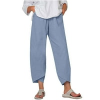 Plus veličina Ženska posteljina za pantalone za ljeto Capris hlače Pamučna posteljina široka noga casual