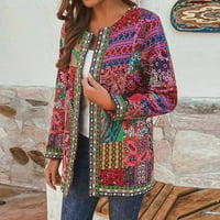 Betiyuaoe ženski kaputi Cardigansvintage etničko stil cvjetni print dugih rukava plus veličine pamučni