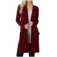 Ženski casual kaput - modni dugi rukav čvrsti kardigan jesen casual bluza za bluzu top crveni xxl