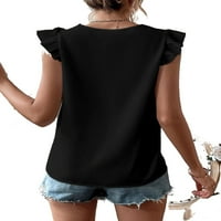 Ženske bluze Elegantni obični vrh V izrez kontrast čipke Cap rukava crna xl