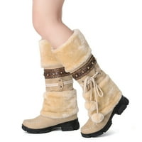 Ženske cipele tople visoke pete snijeg snijega Retro držite srednje kose cipele za čizme s klino-ženskim