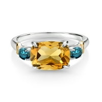 Gem Stone King Srebrna i 10k žuti zlatni žuti citrinski i plavi dijamantni kameni prsten za žene