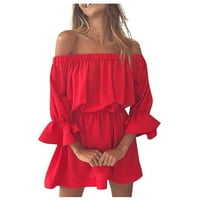 Cuoff ljetne haljine za žene izvan ramena rukav rukav puni boja casual haljina crvena l