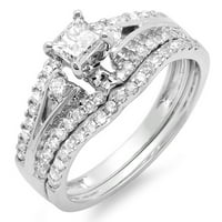 DazzlingRock kolekcija 1. Carat 10K Princess & okrugli dijamant Bridal Wedding Set CT, bijelo zlato,