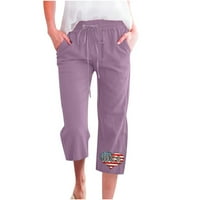 CLLIOS ženska plus pamučna posteljina kaprisu hlače Ljeto Visoko struk pant labavi fit udobne pantalone