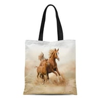 Platno torba smeđa čistokrvan bijeli konj u pustinjskoj površini za višekratnu upotrebu Trgovinske vrećice