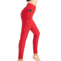 Ženska modna džepa joga hlače visoko elastično podizanje vitkog i znojenja crvene s