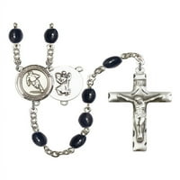 St. Christopher ragbi srebrna krunica 8x crne boje perle Crucifi Veličina medaljine šarm