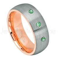 2-tonska kupola Rose Gold Inner Tungsten prsten - 0,21CTW smaragd 3-kameni trake - Personalizirani vjenčani