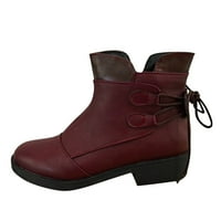 SNGXGN Ženska kratka modna modna cipela ravna peta čipka u obliku klin pete Goth Boots za žene, crvene,