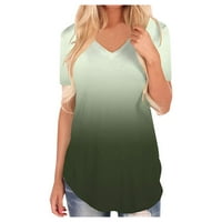 Majice za žene za žene Ležerne prilike kratkih rukava V-izrez Gradient boja labava bluza TEE majica